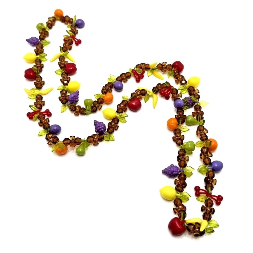 Vintage Fruit Salad Necklace Lucite Grapes Cherries Bananas Lemons Oranges 34